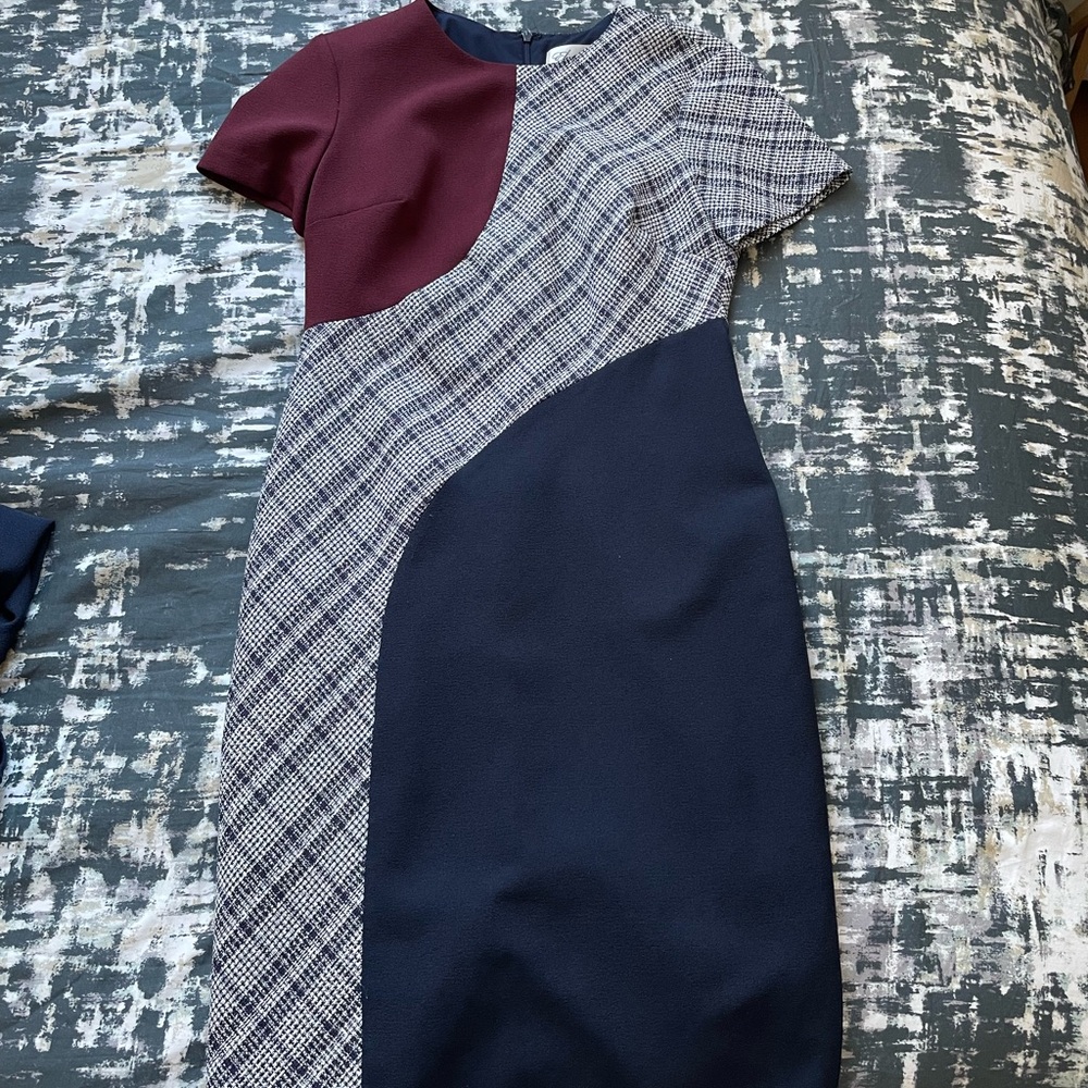 Eliza J Navy Maroon Color Block Short Sleeve